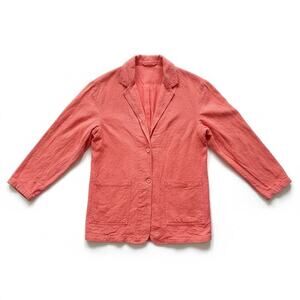 CMC Color Me Cotton Orange Coral Textured Women Blazer Jacket Large 100% Cotton